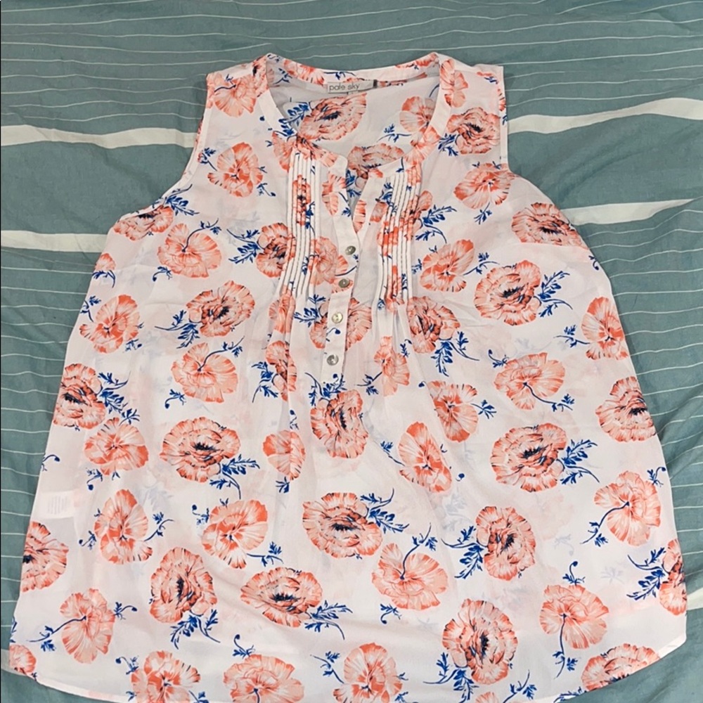 Floral maternity tank with pleated henley neckline